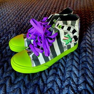GroundUp Beetlejuice Black and White Striped Hightops with purple laces